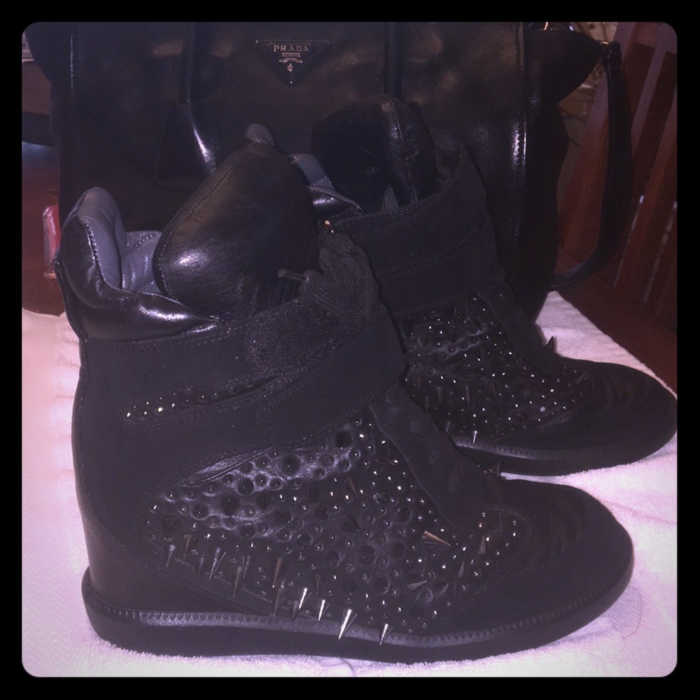 Monika Chiang Black spiked Artemys wedge sneakers